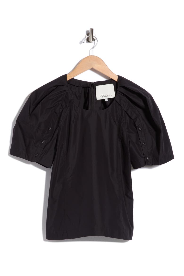 Bloom Sleeve Scoop Neck Top, Main, color, BLACK
