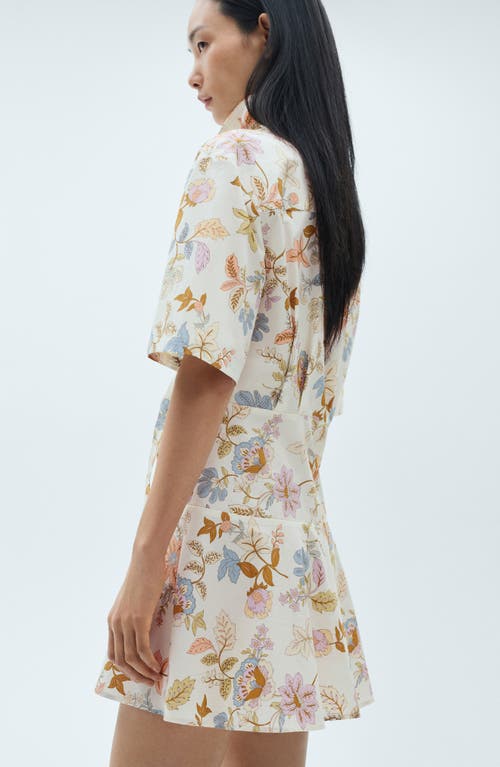 Mango Floral Knot Front Cotton Mini Shirtdress In Sand