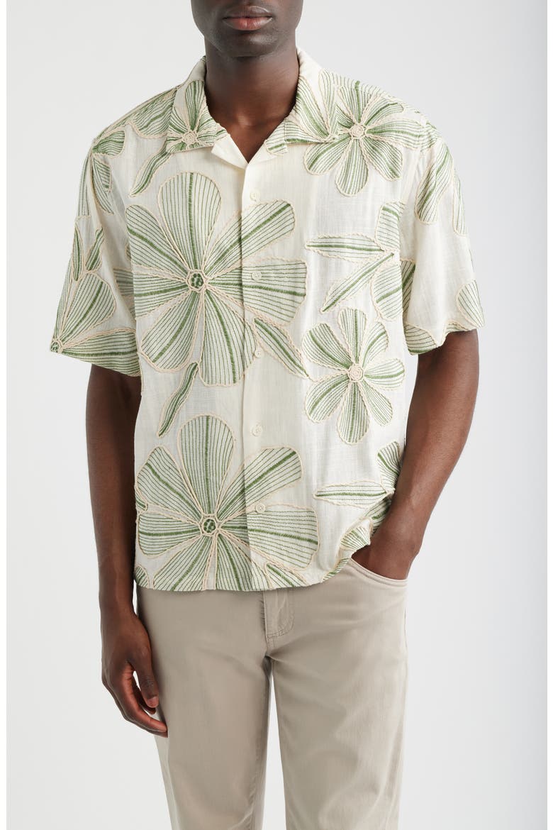 Floral Appliqué Camp Shirt, Main, color, NATURAL