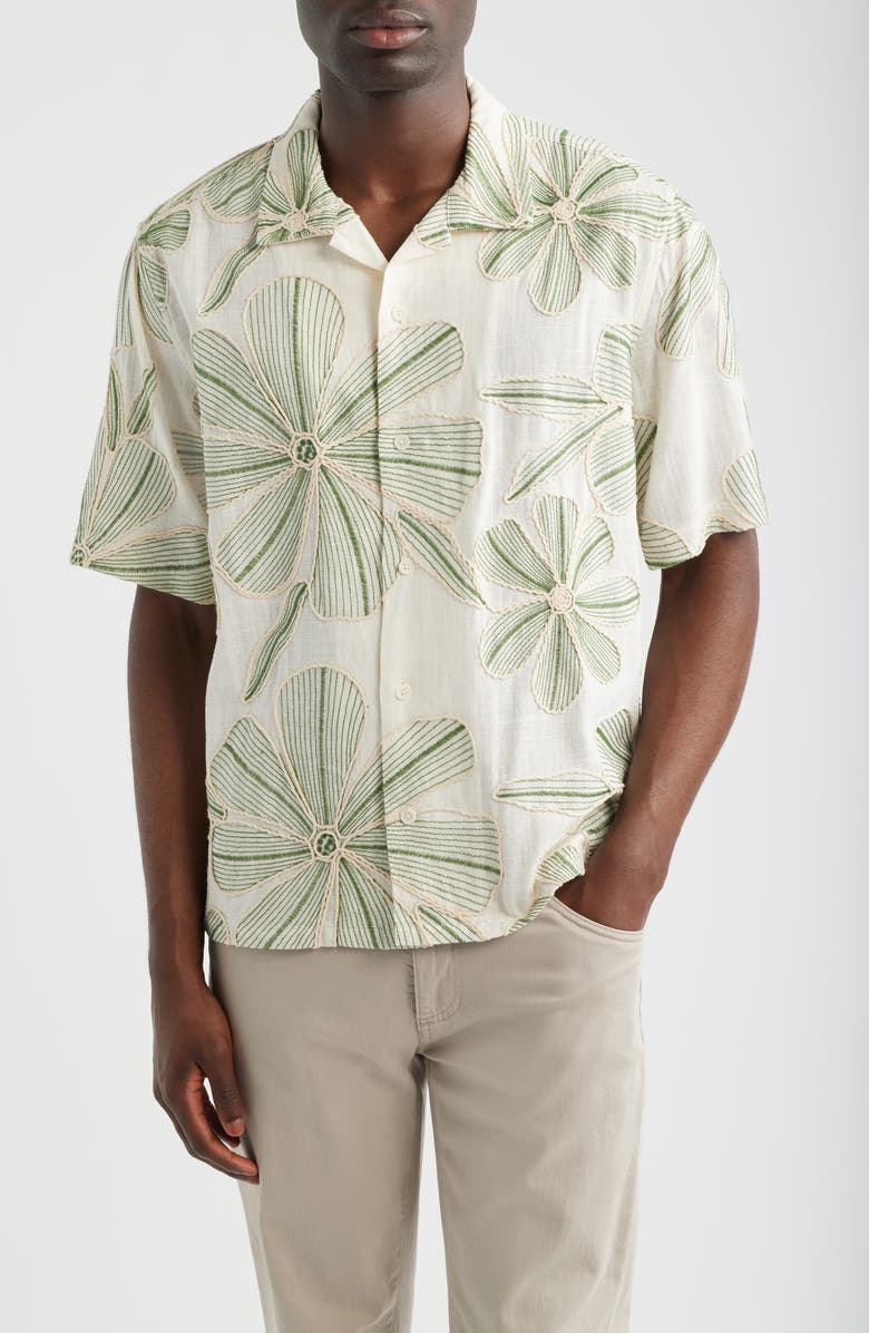 Corridor Floral Appliqué Camp Shirt, Main, color, Natural
