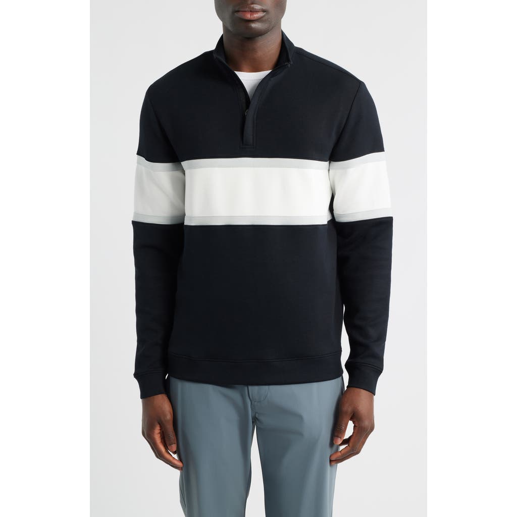 Swannies Owen Chest Stripe Golf Quarter Zip in Black-White at Nordstrom, Size Xx-Large