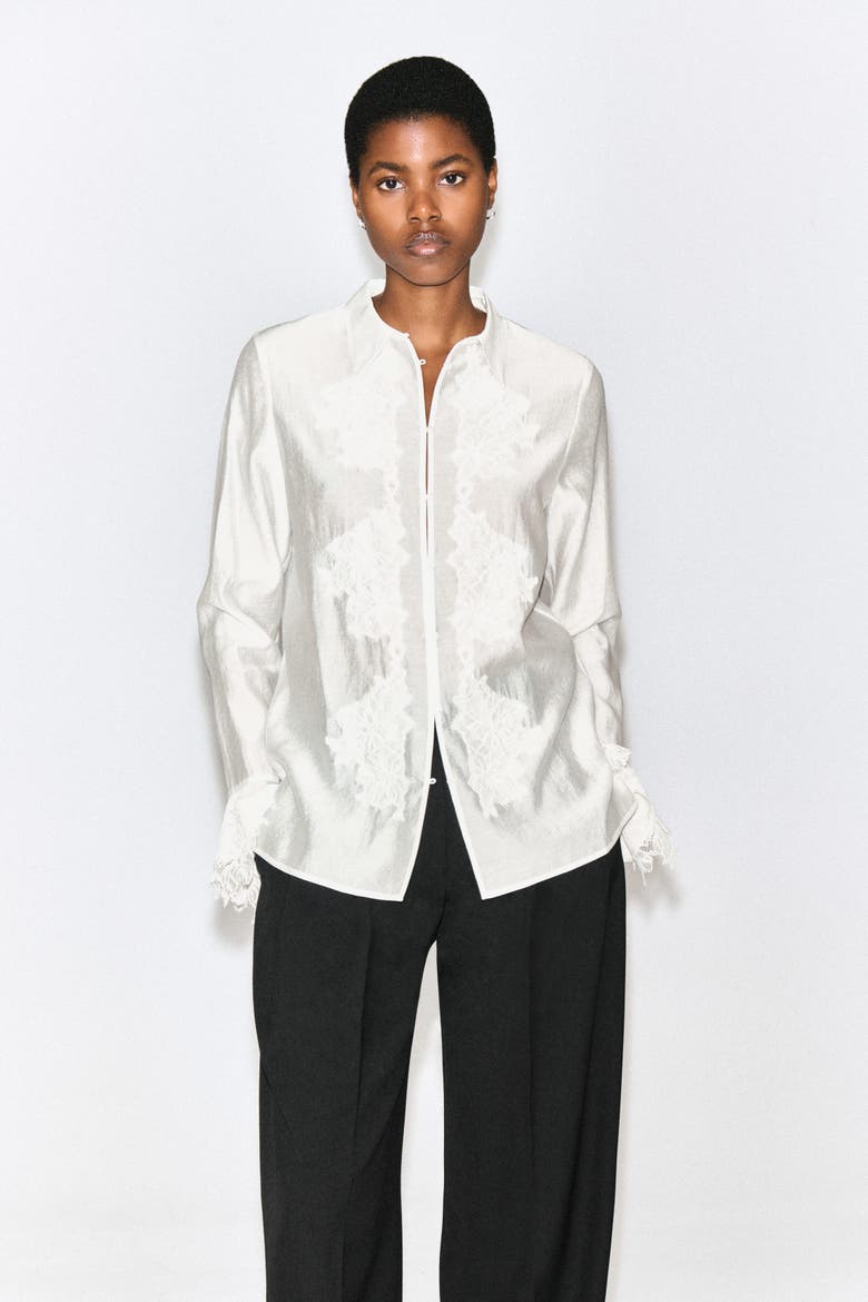 Fluid Lace-Detail Shirt, Main, color, IVORY