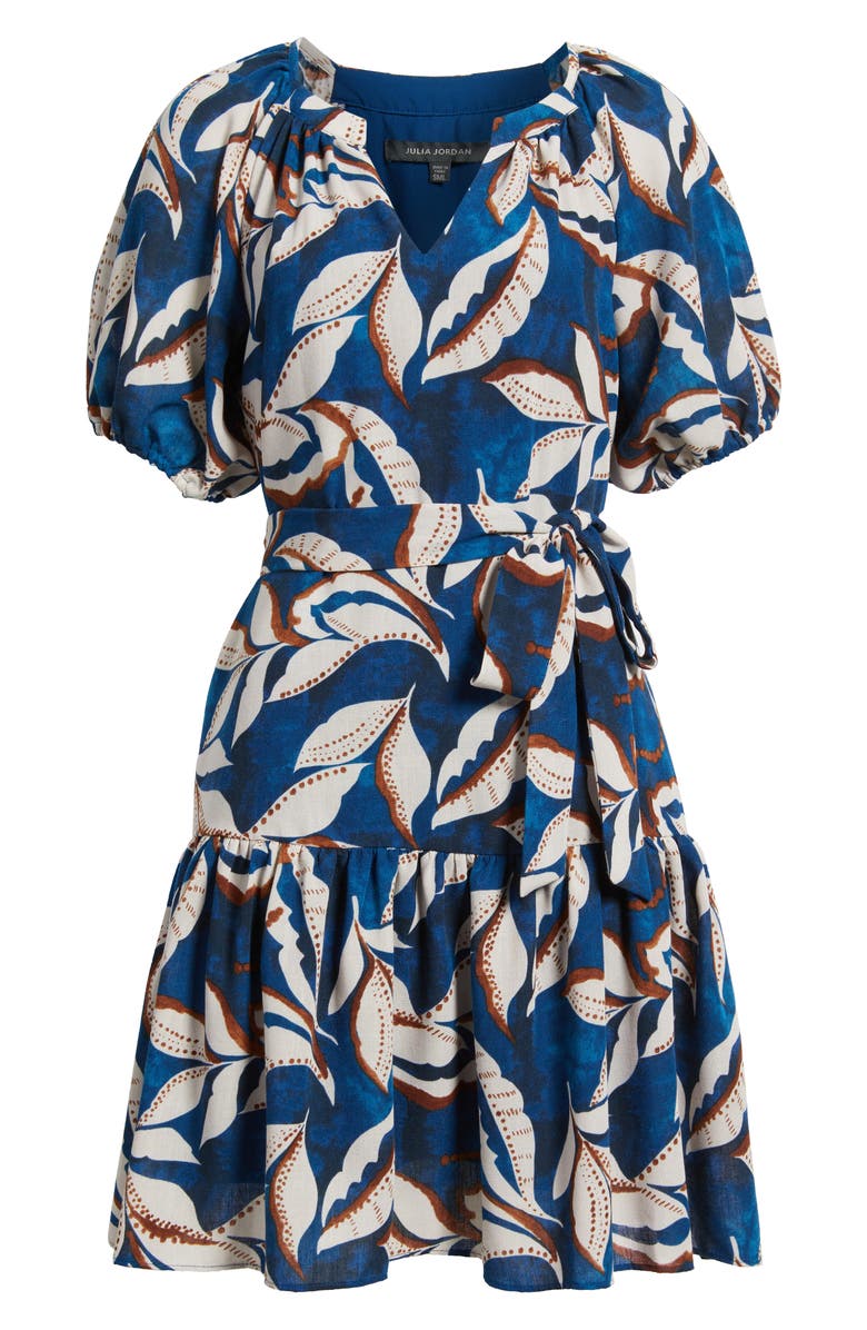 Julia Jordan Puff Sleeve Tie Belt Minidress, Alternate, color, Blue Multi