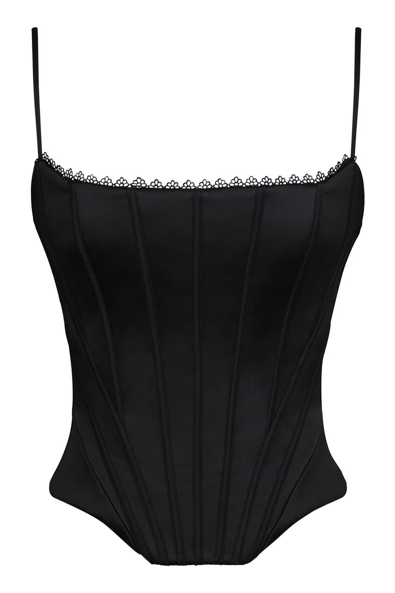 Cadie Satin Corset Top, Alternate, color, BLACK