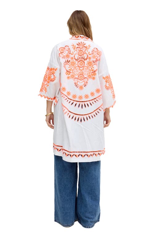 Raffya Lupe Edge To Edge Embroidered Kimono In White
