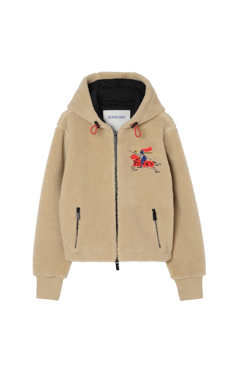Burberry Cropped Knight Wool Cashmere Blend Fleece, Alternate, color, Limestone Beige