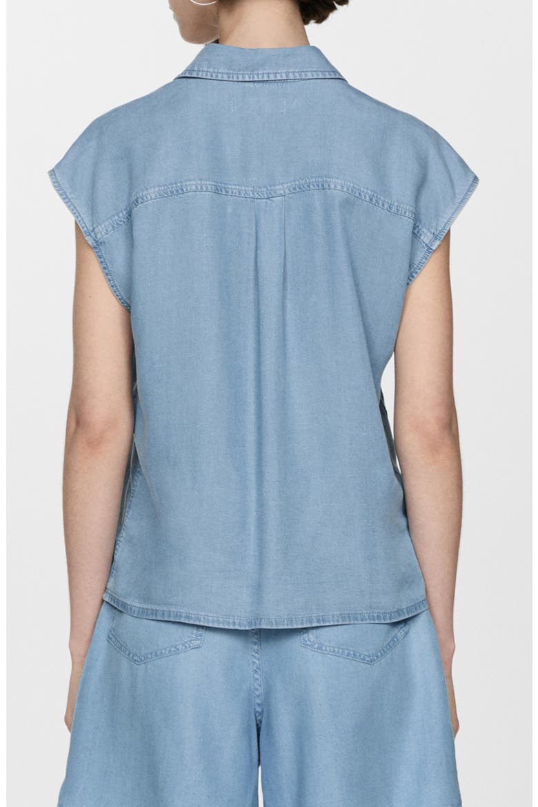 Cap Sleeve Lyocell Button-Up Shirt, Alternate, color, LIGHT BLUE
