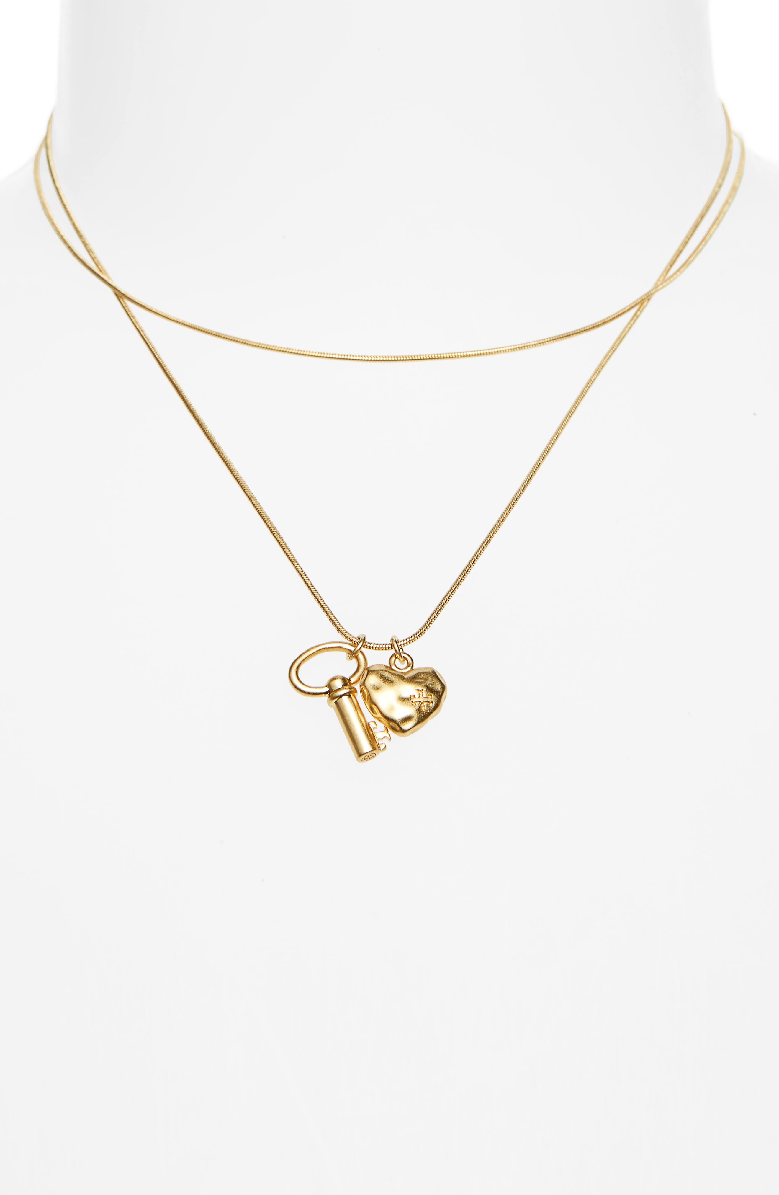 Tory Burch Key & Heart Charm Layered Pendant Necklace (Women) | Nordstrom