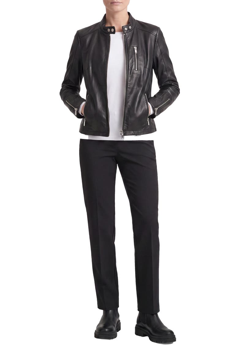 Leather Racing Jacket, Alternate, color, BLACK