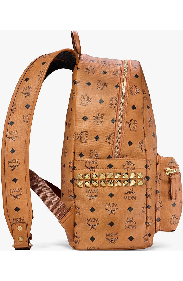 MCM Stark Side Studs Backpack in Visetos, Alternate, color, Cognac