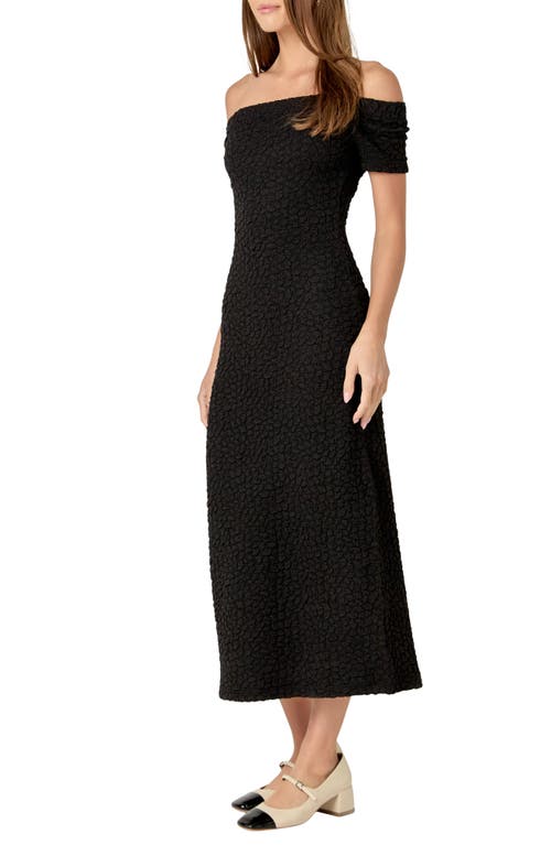 ENGLISH FACTORY ENGLISH FACTORY TEXTURED OFF THE SHOULDER MIDI DRESS 