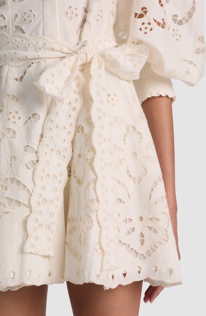 Alice + Olivia Lucy Embroidered Long Sleeve Minidress, Alternate, color, Off White