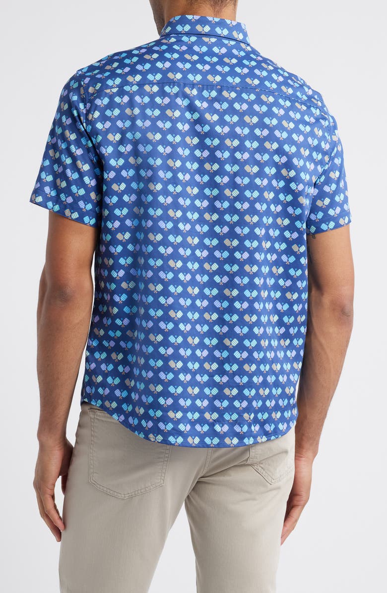 Johnston & Murphy Pickleball Print Short Sleeve Button-Up Shirt, Alternate, color, Navy Multi