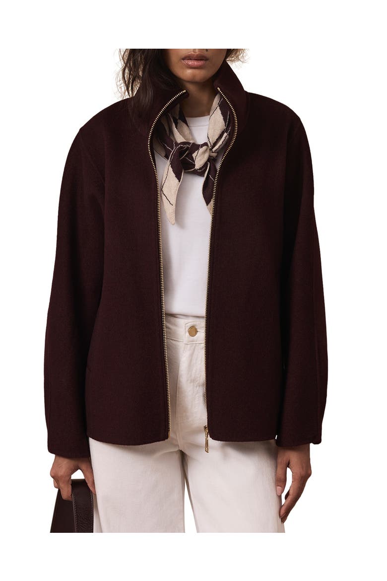 Wool Blend Hand Finished Bomber Jacket, Main, color, Burgundy