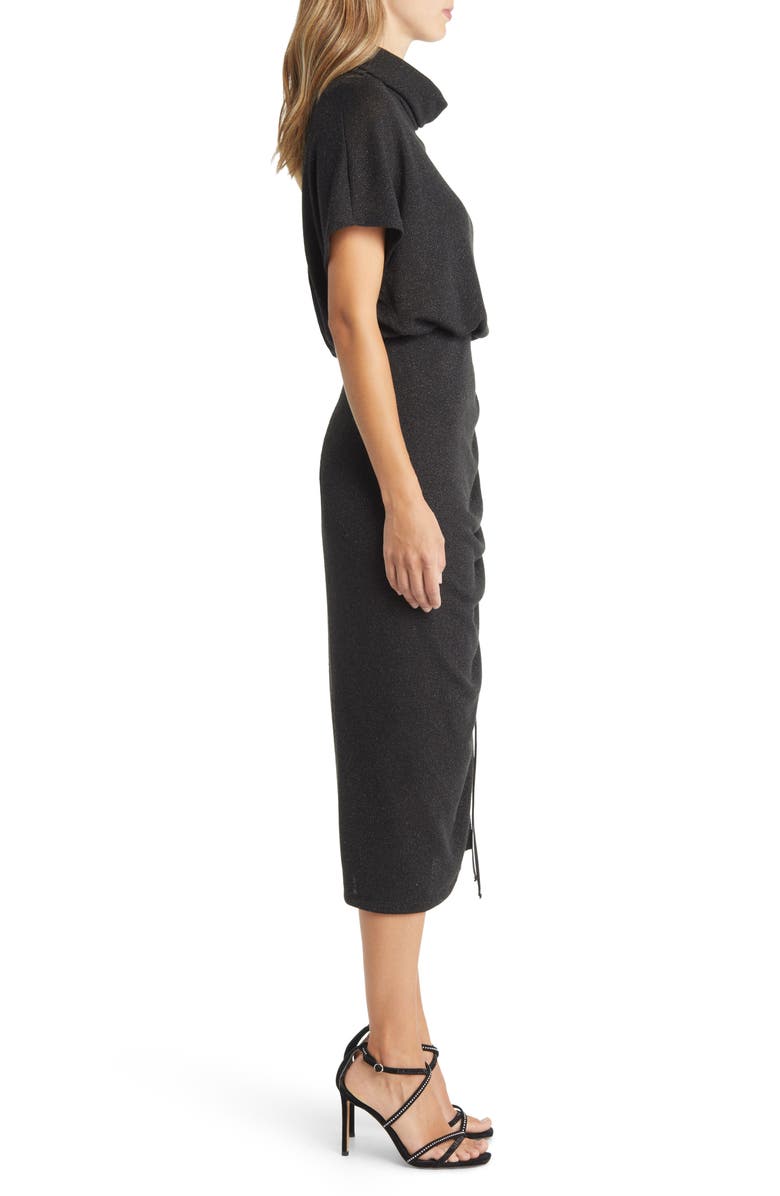 Black Halo Iliana Ruched Skirt Cowl Neck Midi Dress, Alternate, color, 