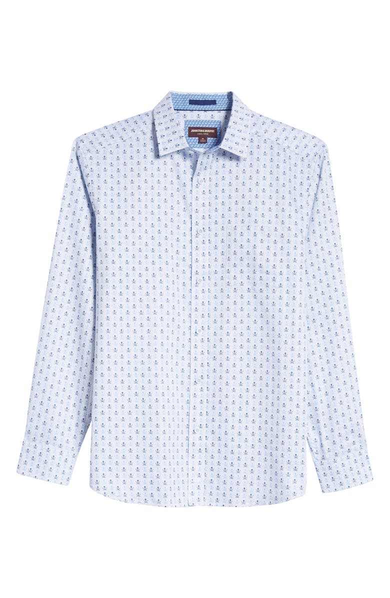 Johnston & Murphy Pirate Skull Print Button-Up Shirt, Alternate, color, 