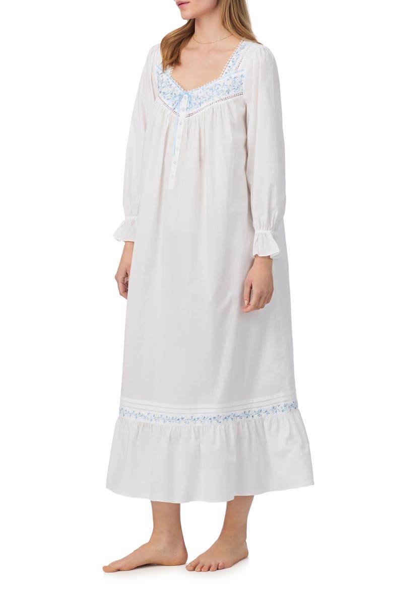 Long Sleeve Cotton Lawn Ballet Nightgown, Alternate, color, WHITE