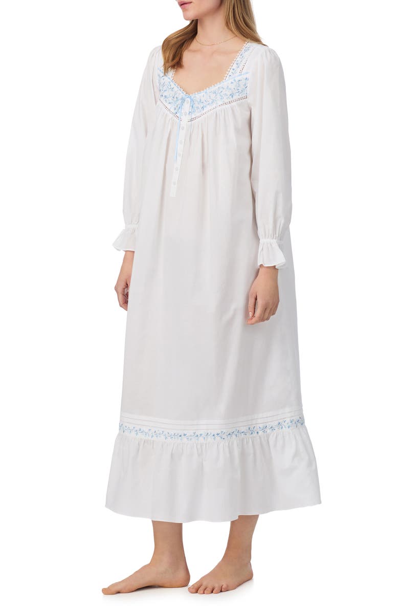 Eileen West Long Sleeve Cotton Lawn Ballet Nightgown, Alternate, color, White