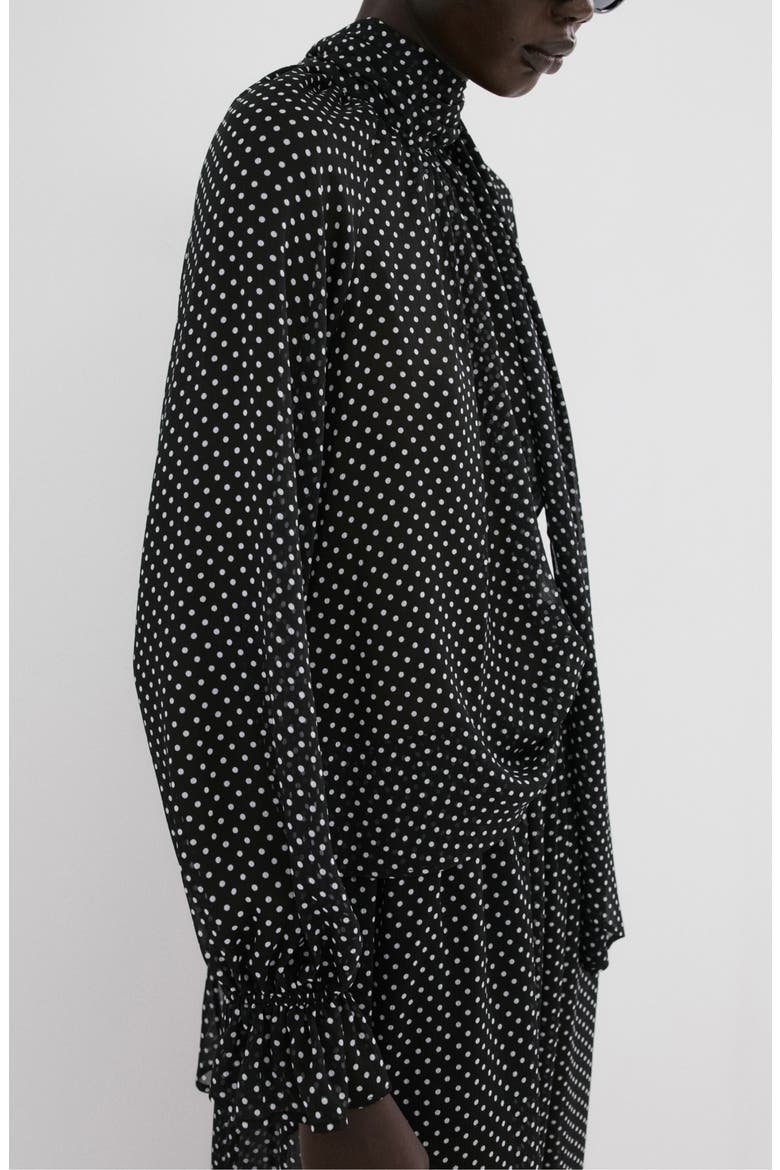 Dot Tie Neck Top, Main, color, BLACK