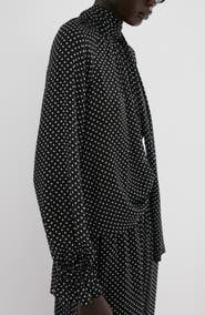 MANGO Dot Tie Neck Top
