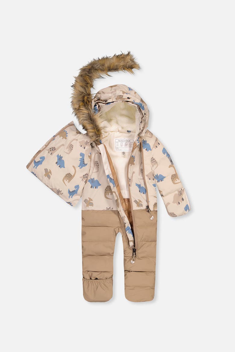 Dinosaur Snug Car Seat Fleece Neckwarmer One Piece Snowsuit, Alternate, color, Blue Dinosaur Print