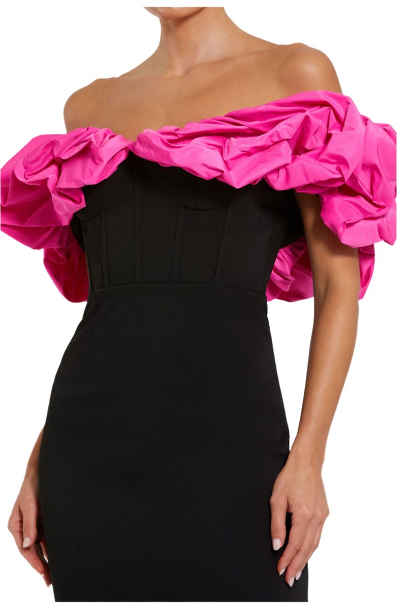 Mac Duggal Crepe & Faille Off The Shoulder Gown, Alternate, color, Black Hot Pink