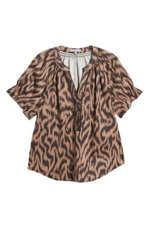 Wit & Wisdom Print Cotton Blend Top In Portobello/black