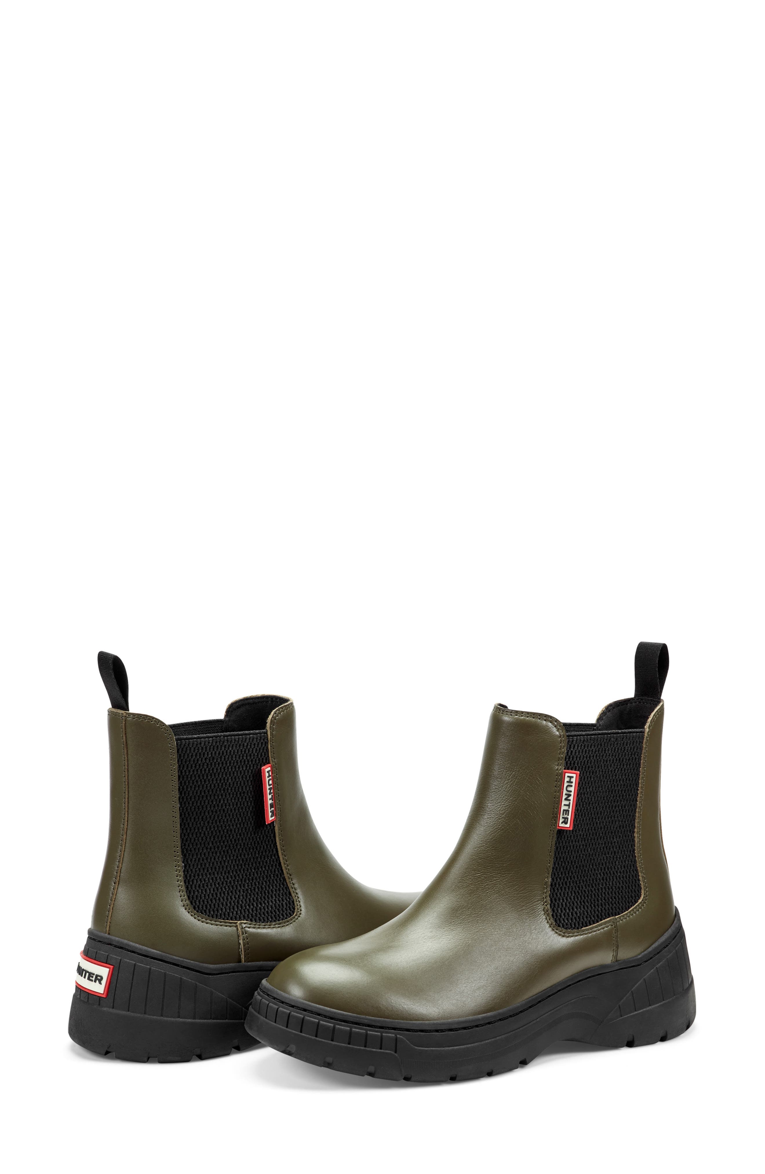 Hunter Neveah Slip-On Waterproof Chelsea Bootie, Alternate, color, Olive Green91896/Black/Black
