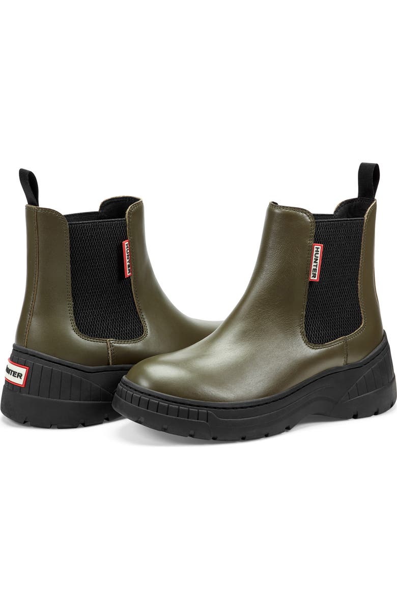 Hunter Neveah Slip-On Waterproof Chelsea Bootie, Alternate, color, Olive Green91896/Black/Black