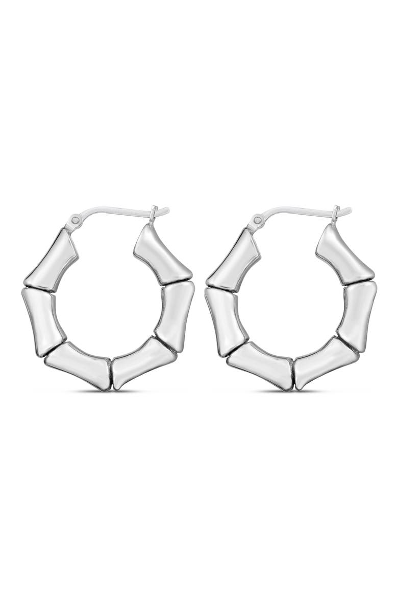 Rhodium Plated Sterling Silver Bamboo Hoop Earrings, Alternate, color, RHODIUM WHITE