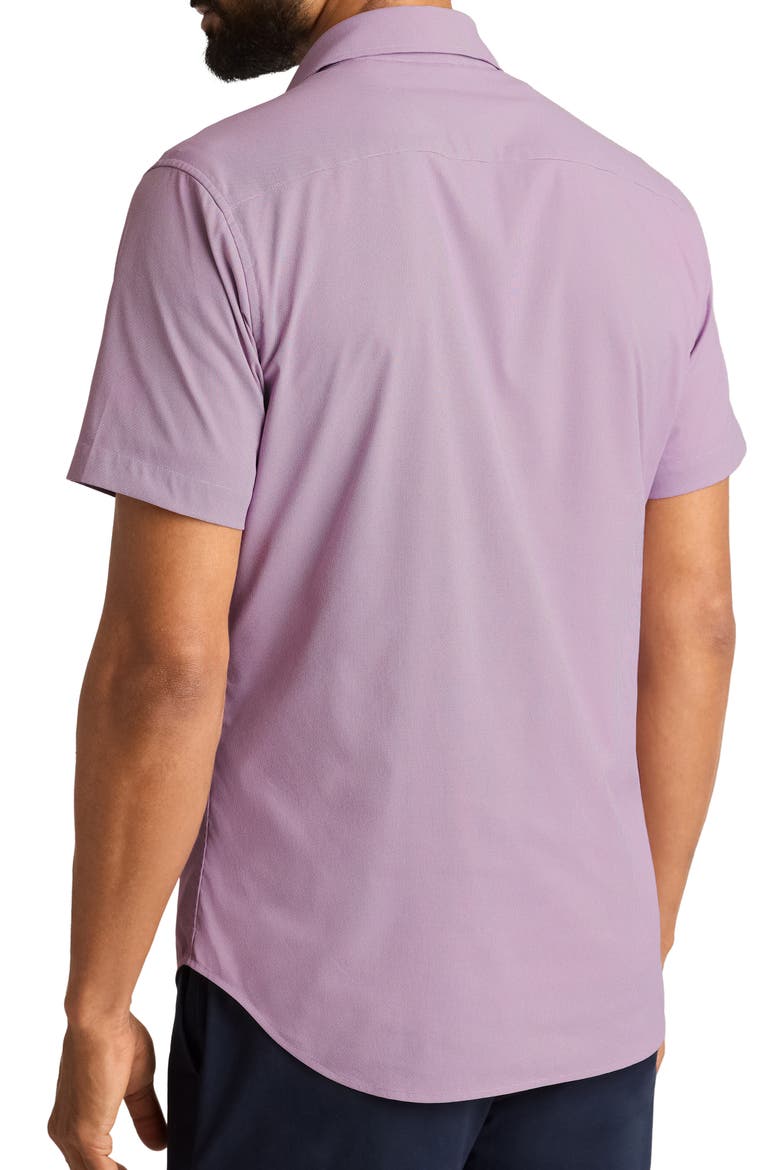Tech Slim Fit Floral Short Sleeve Button-Up Shirt, Alternate, color, PURPLE