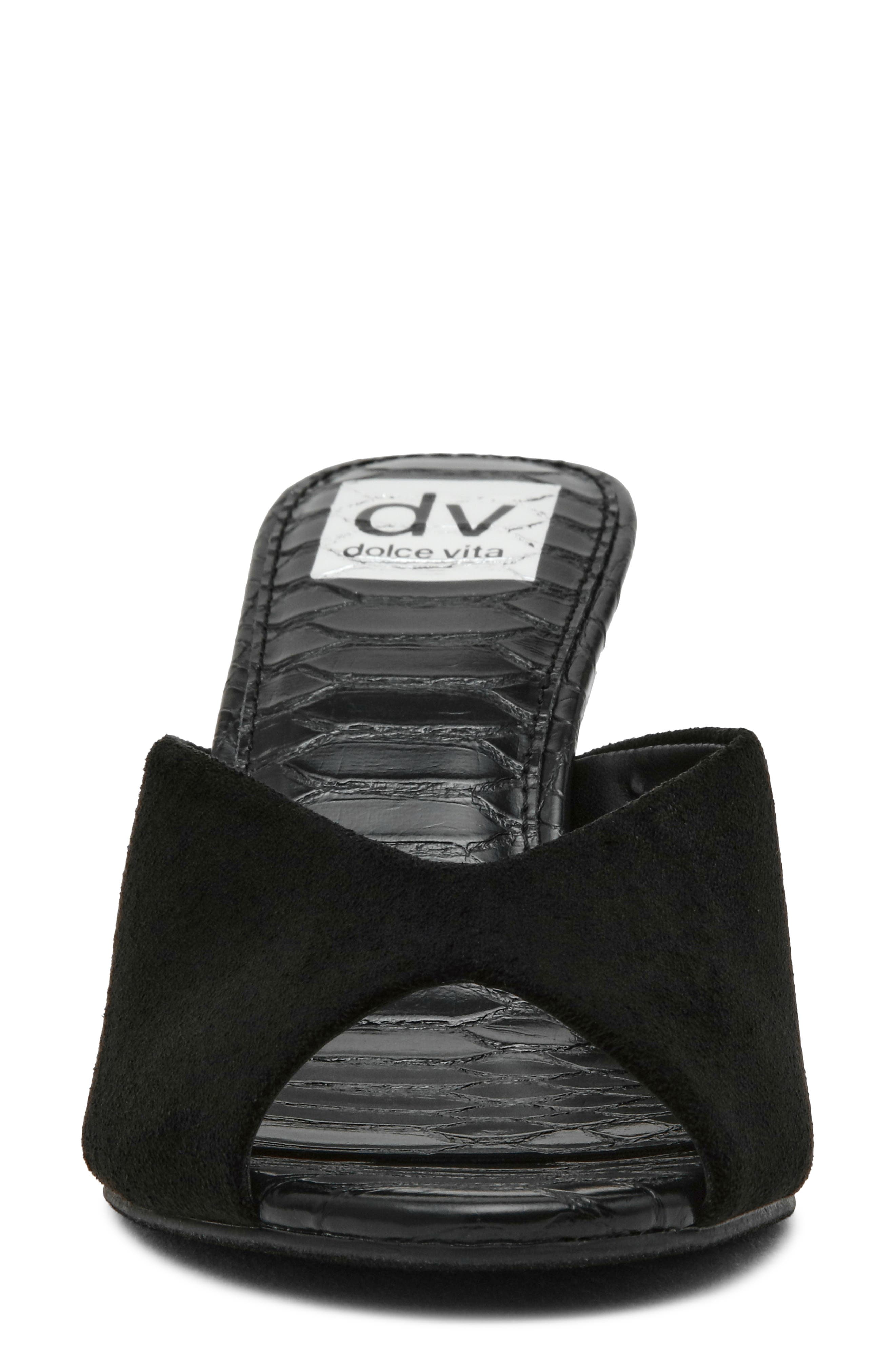 Curtsi Peep Toe Slide Sandal, Alternate, color, BLACK FAUX SUEDE