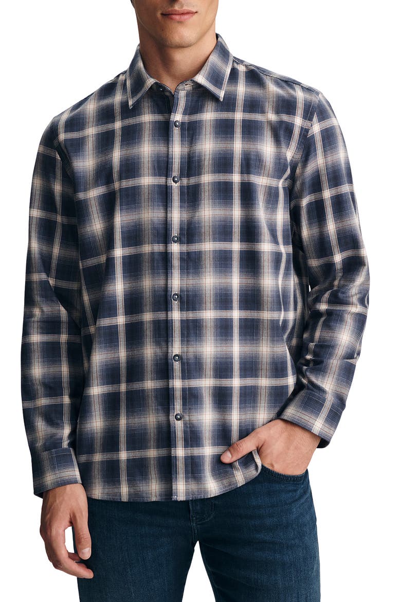 Plaid Cotton Button-Up Shirt, Main, color, NAVY