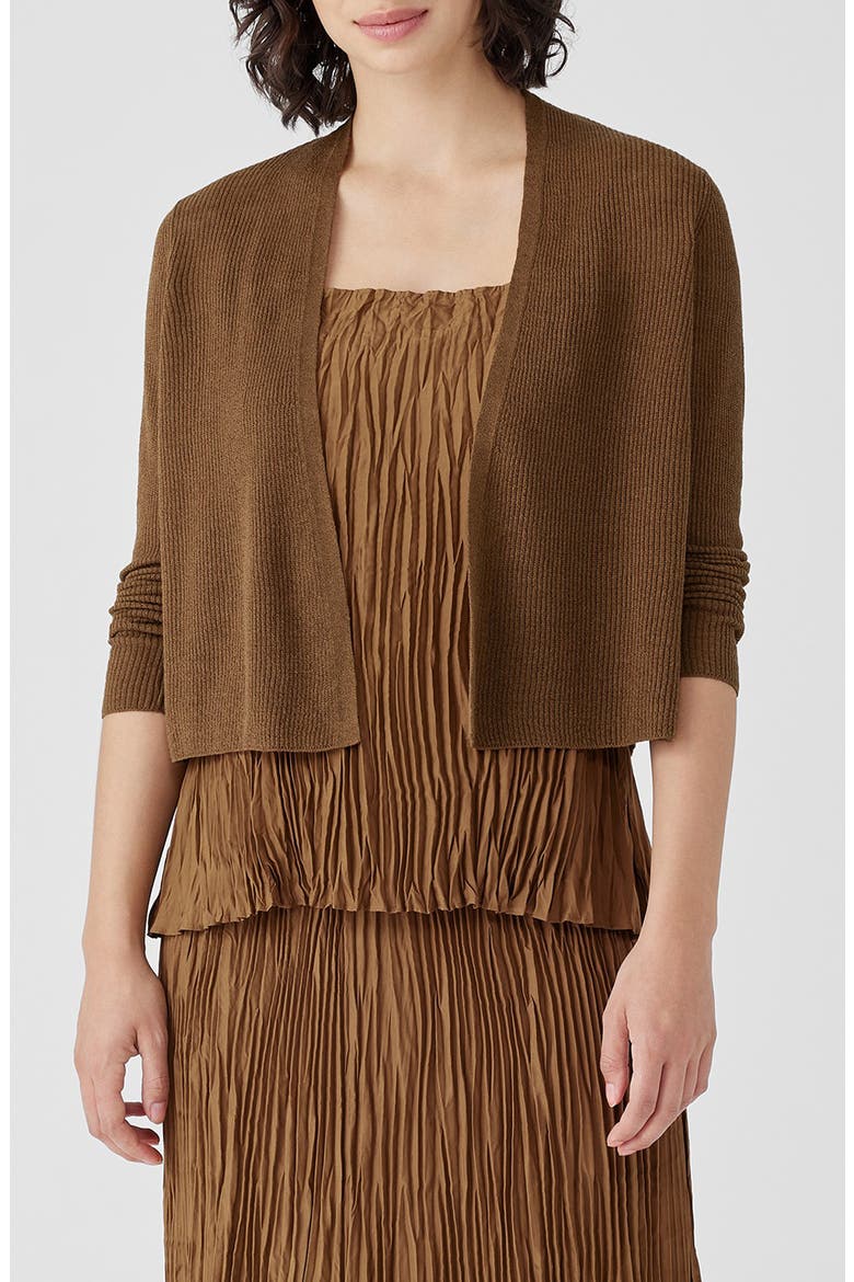 Ribbed Organic Linen & Cotton Cardigan, Main, color, BRONZE