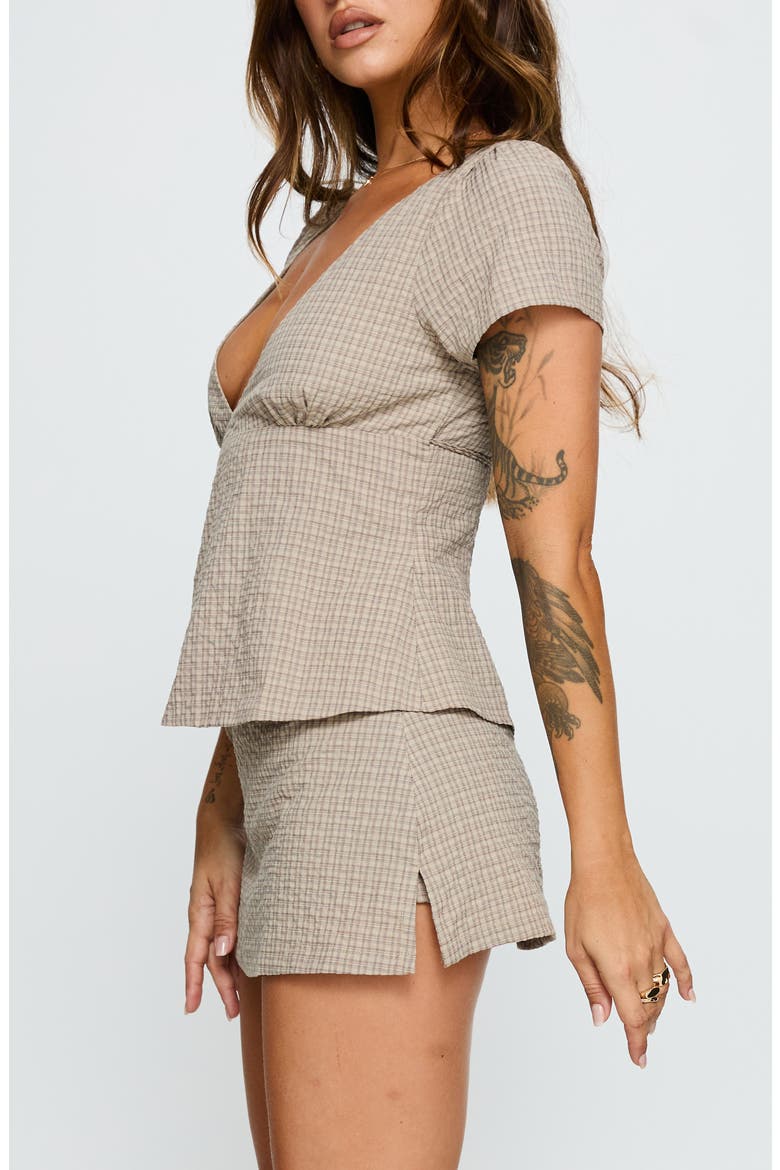 Emmilou Check Cotton Wrap Top & Micro Miniskort Set, Alternate, color, BROWN CHECK
