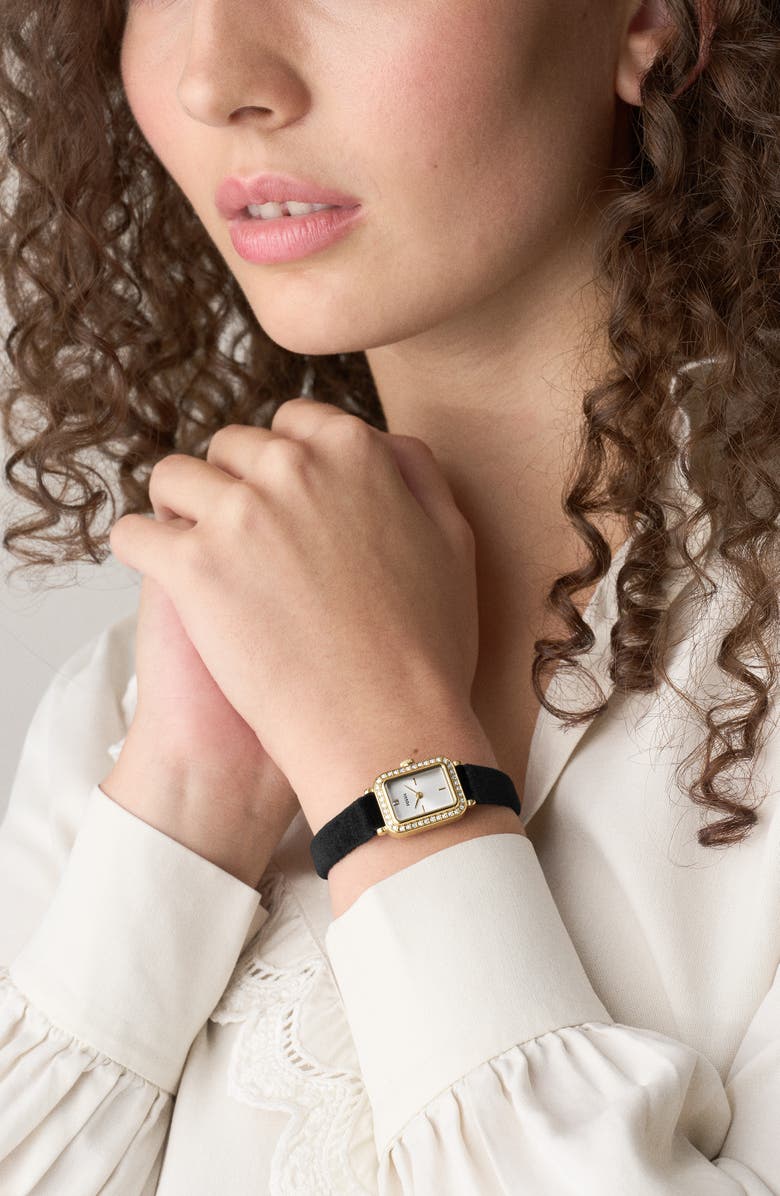 Fossil Raquel Velvet Strap Watch, 18mm x 29mm, Alternate, color, Black/ White