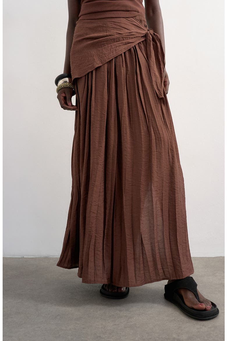 Sash Tie Crinkle Maxi Skirt, Main, color, BROWN