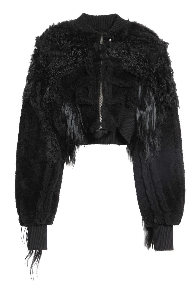 Genuine Shearling and Goat Hair Bomber Jacket, Alternate, color, BLACK