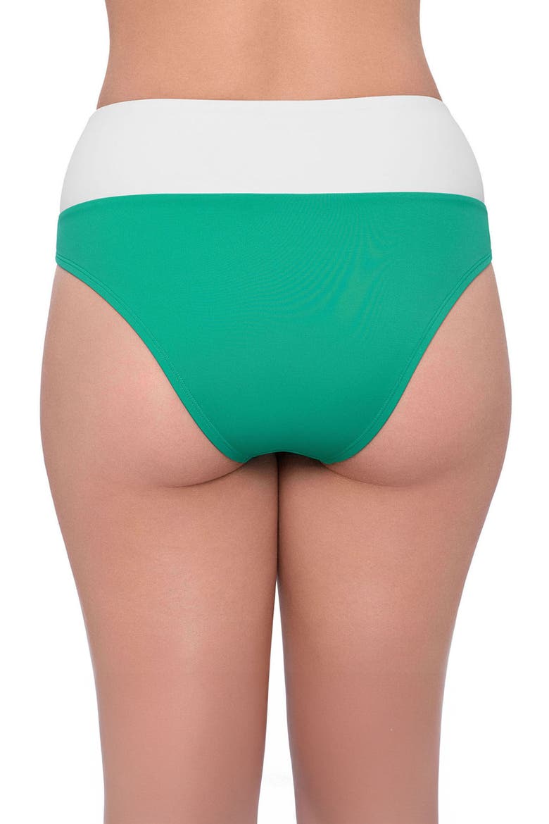 Smoothing and Sculpting Ultra Banded High-Waist Swimsuit Bikini Bottoms, Alternate, color, Jade Colorblock