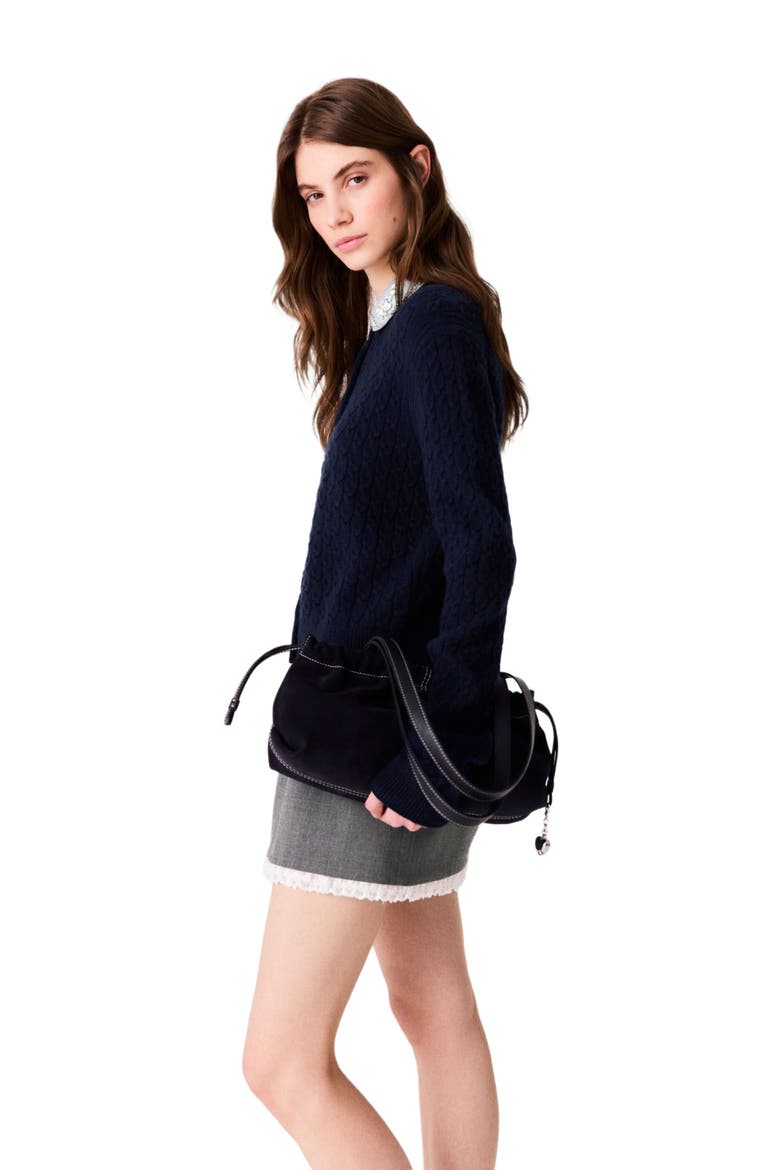 Cardigan with poplin collar, Alternate, color, Navy