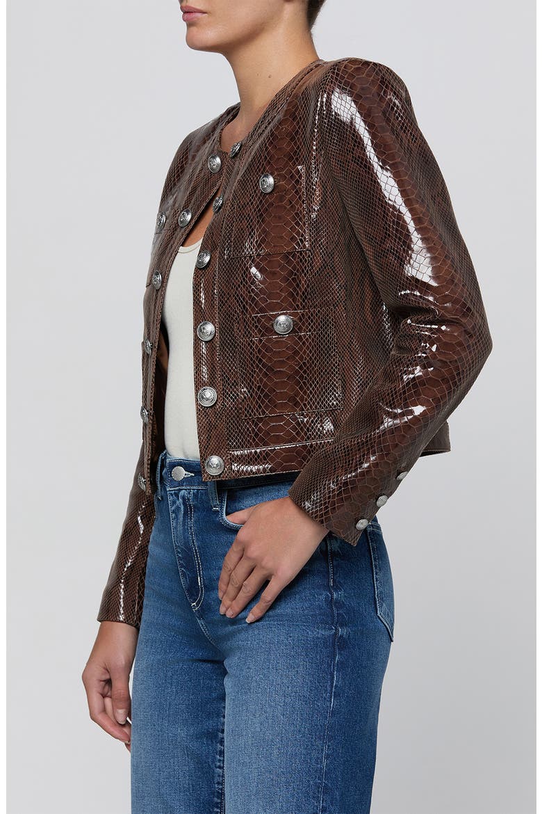 Jayde Snake Embossed Leather Collarless Jacket, Alternate, color, DARK CAPPUCCINO SNAKE