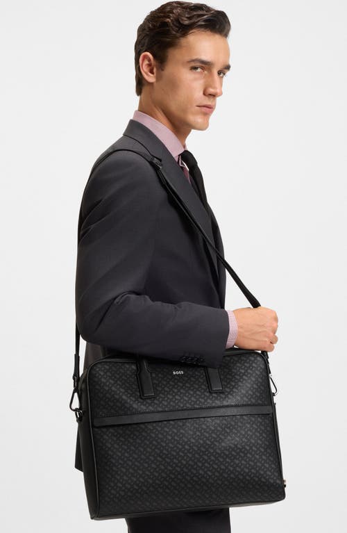 Hugo Boss Monogram Logo-plaque Top-handle Leather Messenger Bag In Black