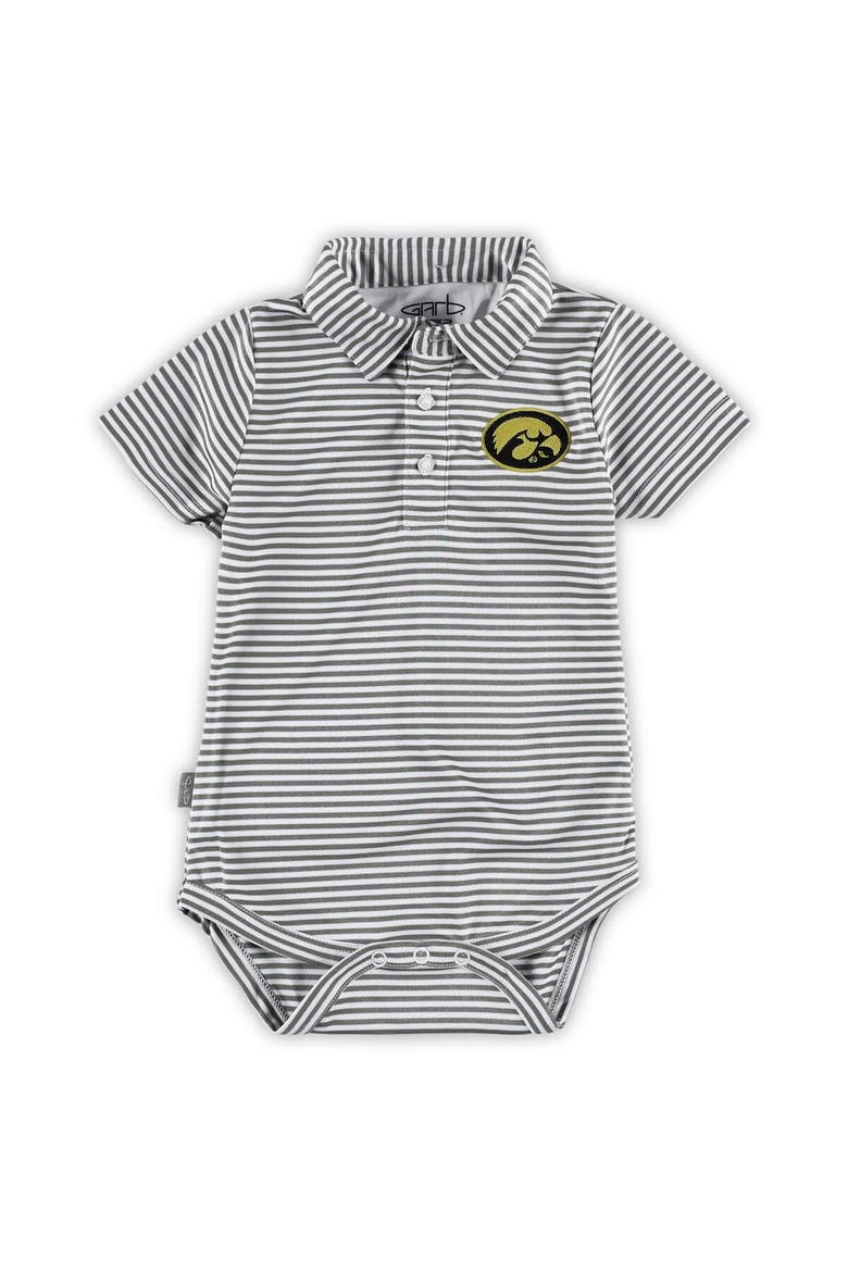 Infant Garb Charcoal Iowa Hawkeyes Carson Striped Polo Bodysuit, Main, color, Charcoal