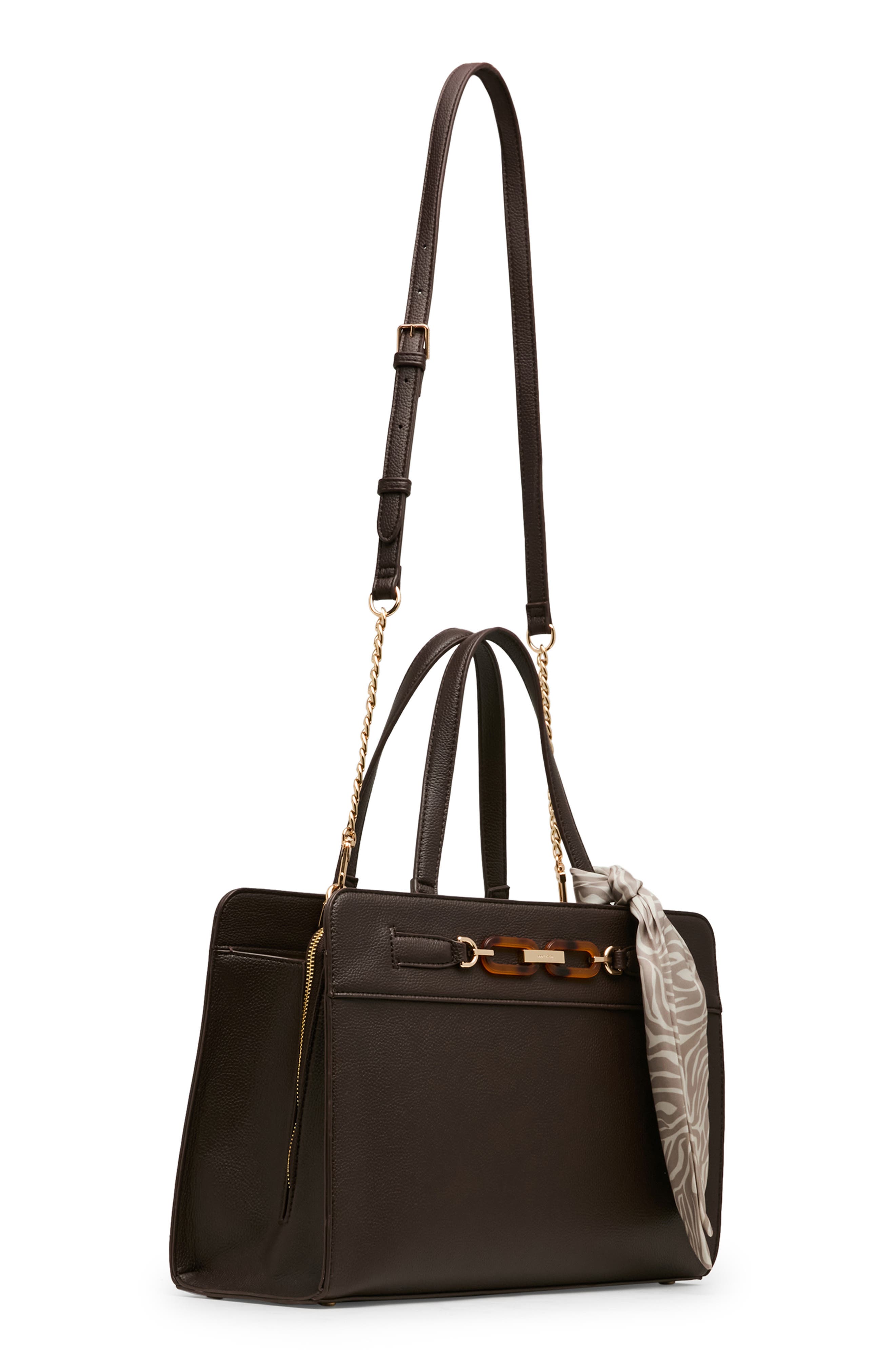 Triple Compartment Faux Leather Tote, Alternate, color, ESPRESSO