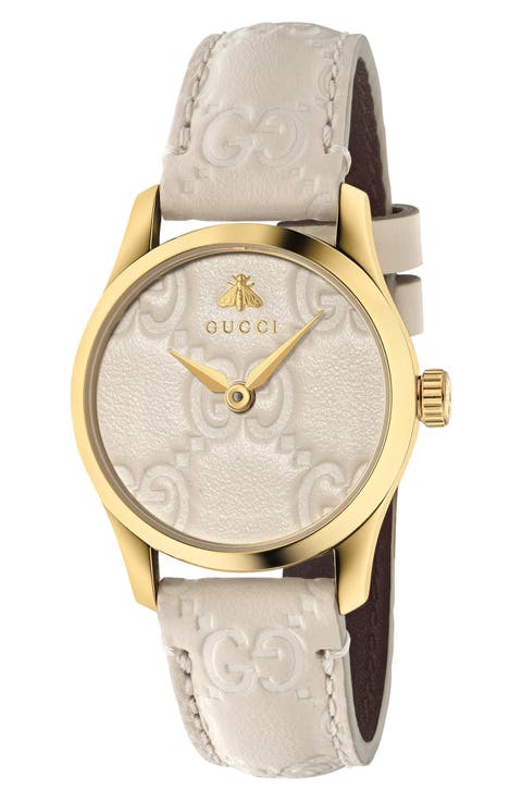 G-Timeless Leather Strap Watch, 27mm