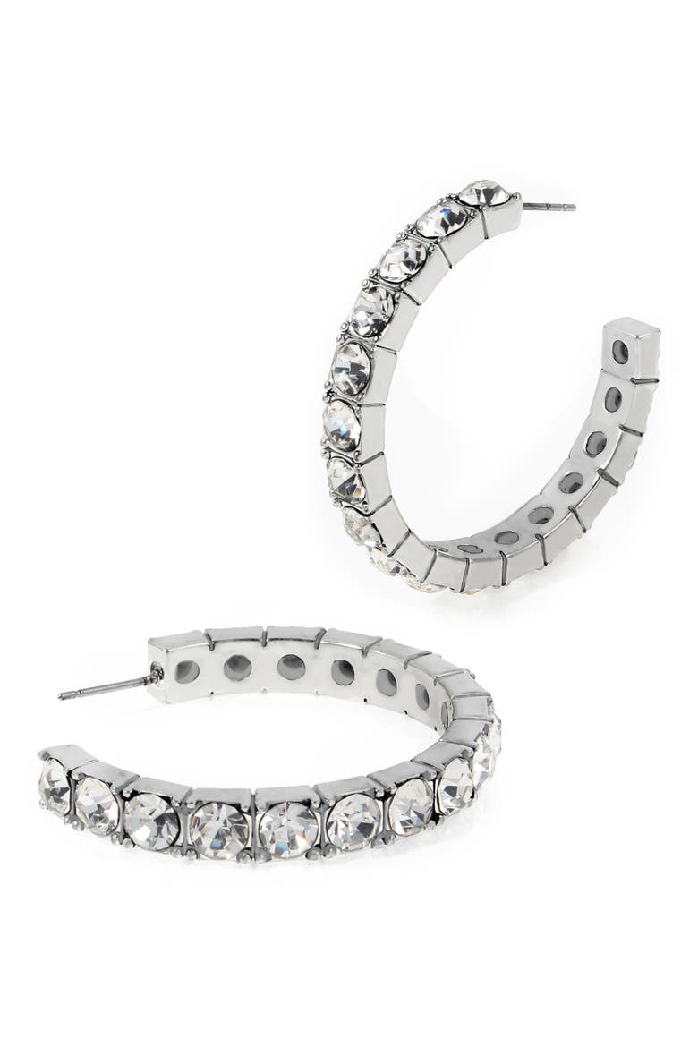 Crystal Hoop Earrings, Alternate, color, RHODIUM