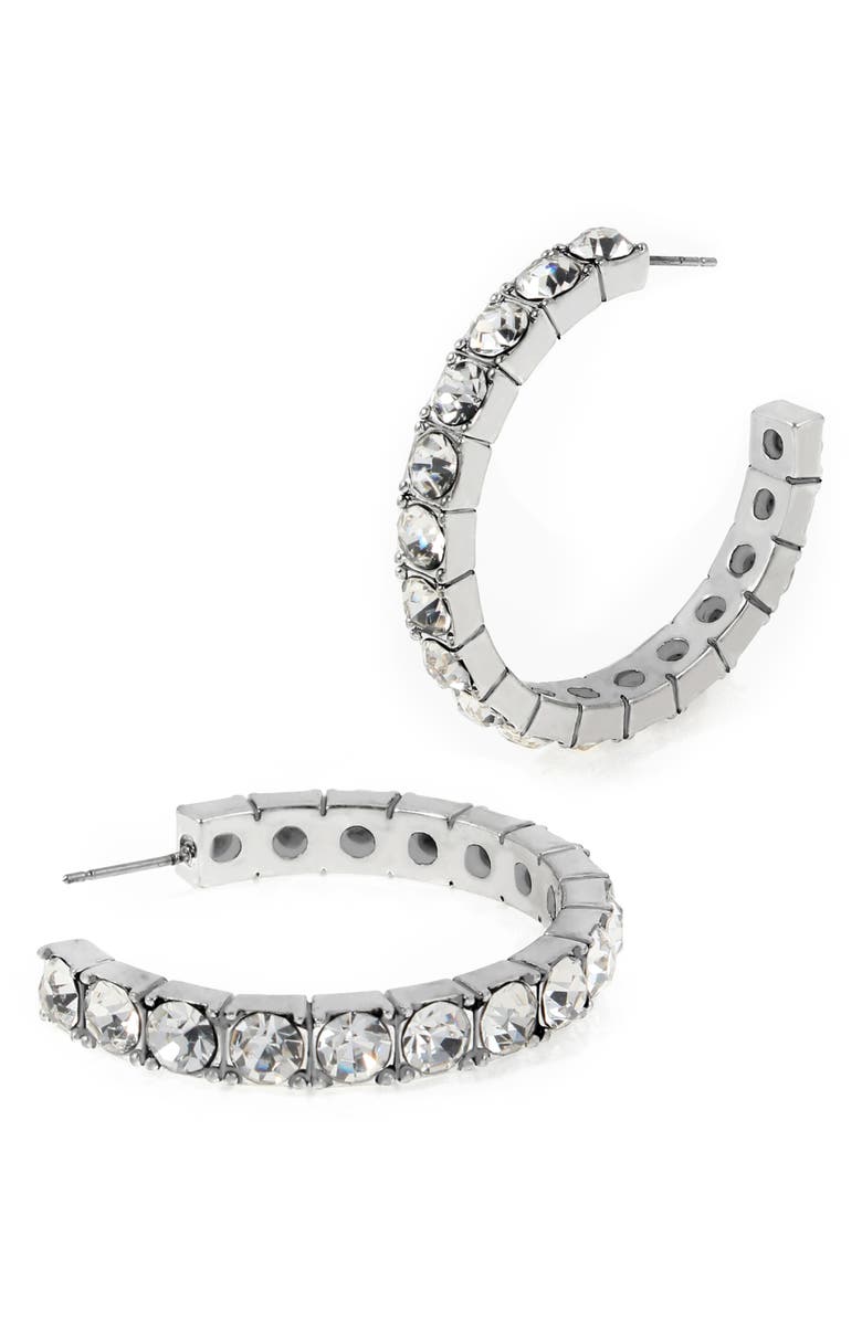 AllSaints Crystal Hoop Earrings, Alternate, color, Rhodium