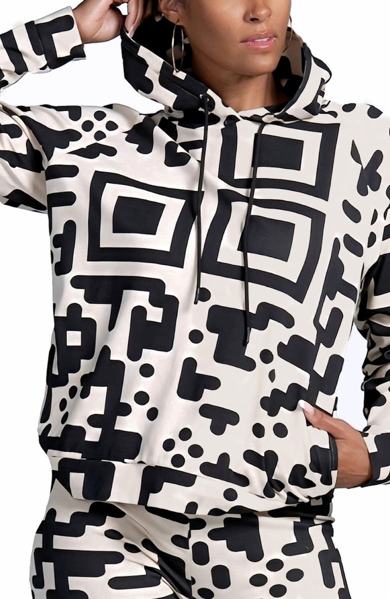 Dai Moda QR Code Print Modal Blend Hoodie, Main, color, Cream