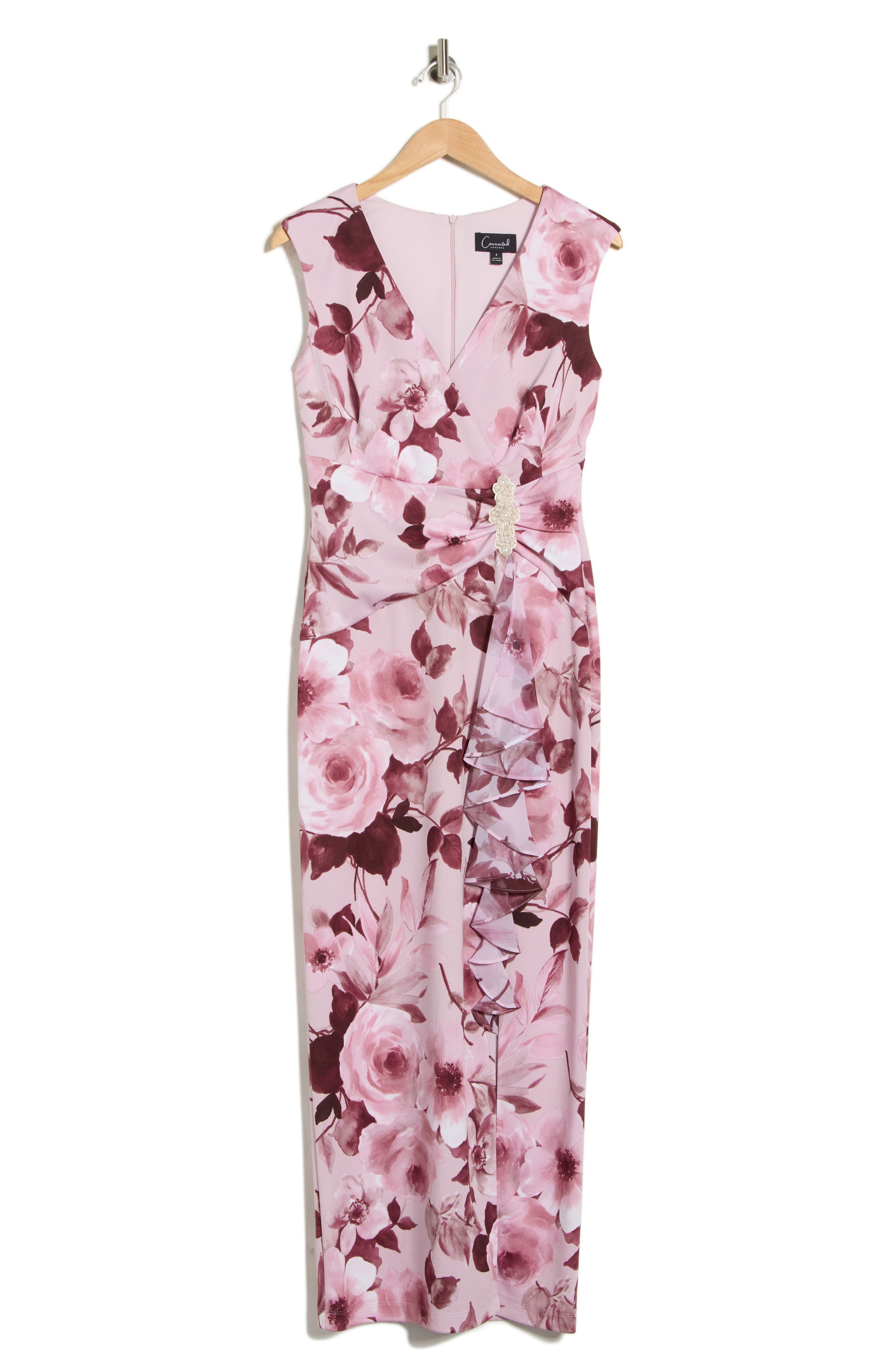Connected Apparel Floral Gathered Waist Maxi Dress