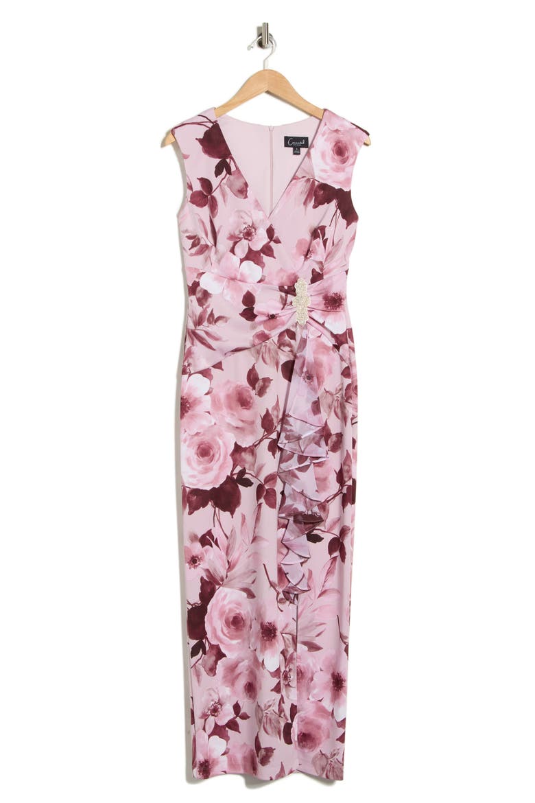Floral Gathered Waist Maxi Dress, Alternate, color, MAUVE/ ROSEWOOD